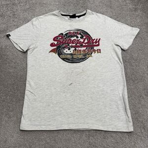 Superdry Real Trade Mark Jpn Graphic T-Shirt Mens XL Light Gray Crew Neck Tee